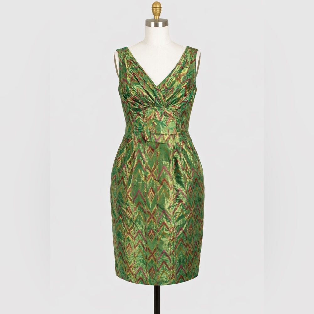 Nanette Lepore Metallic Green Brocade Cocktail Dress Size 3